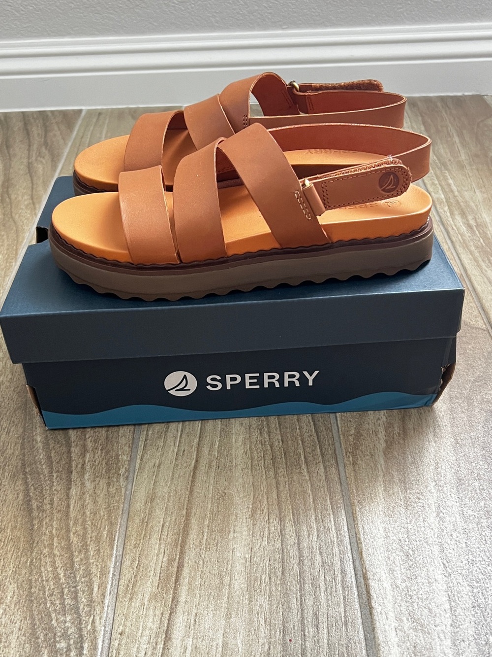 Sperry NIB Women's Tan Cami Platform Slingback Sandals